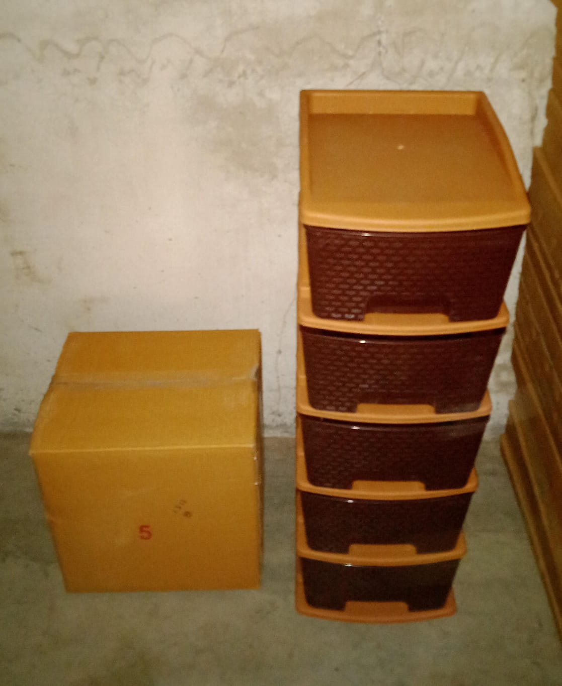 Brown plastic modular drawer system Brown plastic modular drawer system